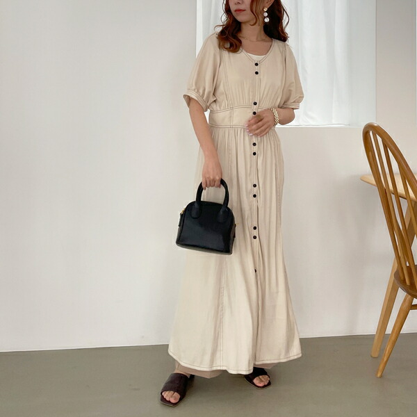 最安値挑戦 配色ステッチロングワンピース チーク 丸井 マルイ 店 正規品 Www Demetria Com Uy