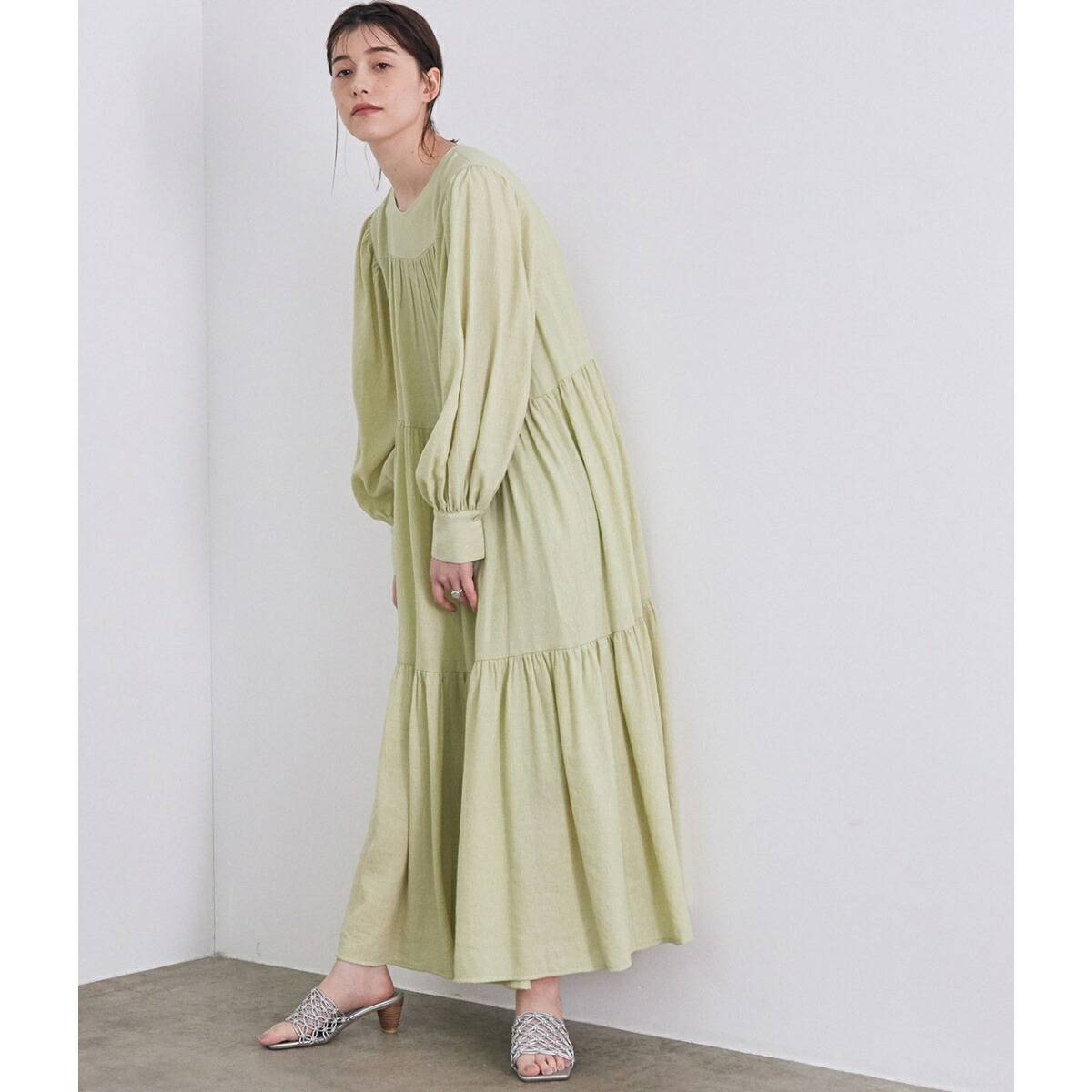 愛用 ワンピース ロペ ボリュームスリーブティアードロングワンピース マドモアゼル Fah Co Bw