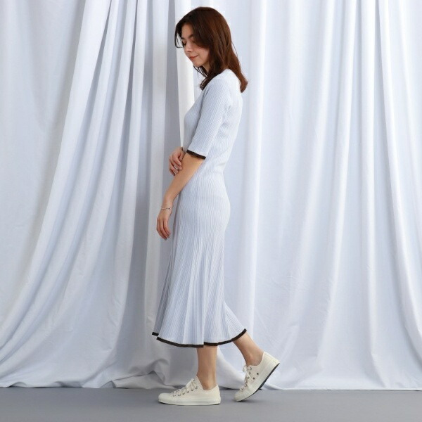 ウォッシャブル 配色パイピングニットフレアワンピース ジェット septicin Com