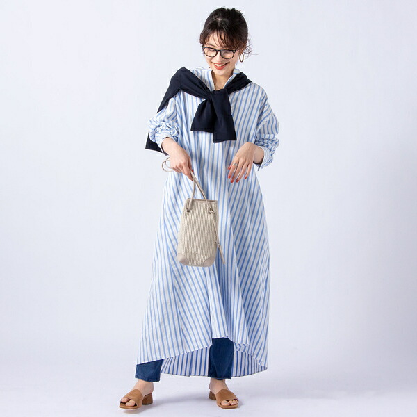 レディースファッション ワンピース 21人気の ｗｅｂ限定 ストライプシャツワンピース ノーリーズ