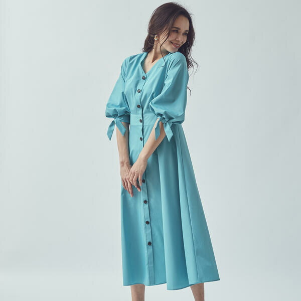 Sale ワンピース ワンピース 大きいサイズ 袖リボンウエストタックワンピース ビアッジョブルー 丸井 マルイ 店