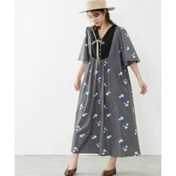Drawingフラワープリントヨーク切替ワンピース プードゥドゥ Runawayapricot Com