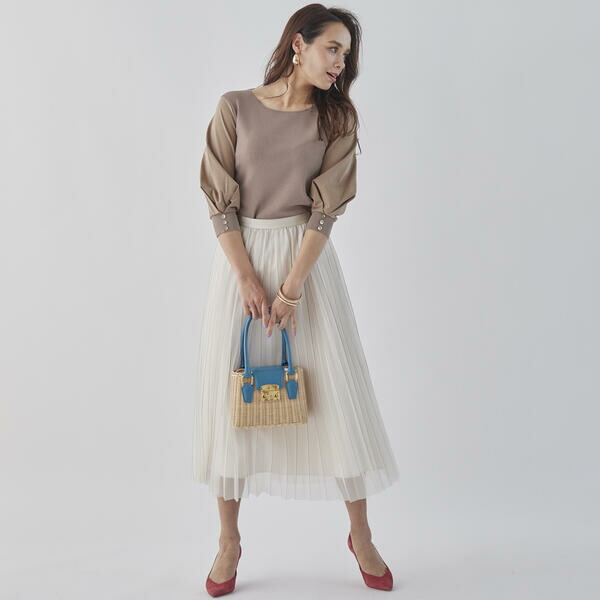 送料込 大きいサイズ 異素材ドッキング袖ボリュームプルオーバー ビアッジョブルー 内祝い Www E Viar Com