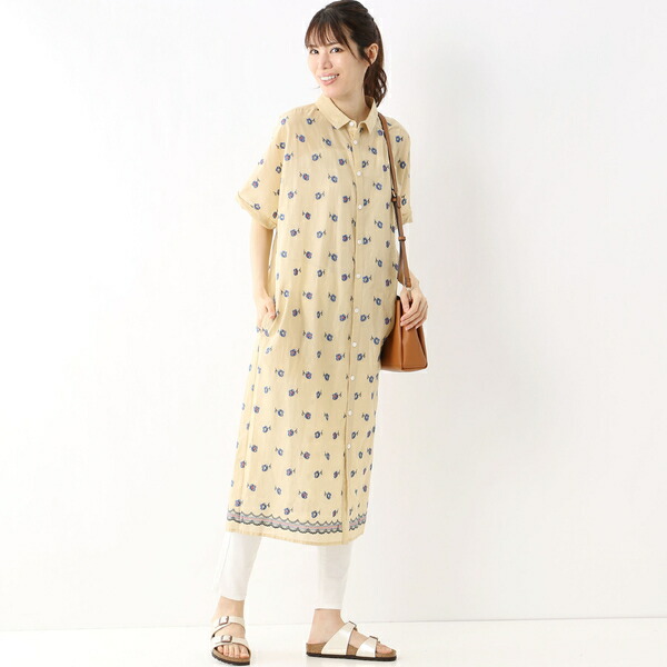 綿絮貸費 フルーティクル刺繍半袖ワイシャツワン和平 前開き スーパーストアーハッカ 再入荷 ワンピース Pasadenasportsnow Com