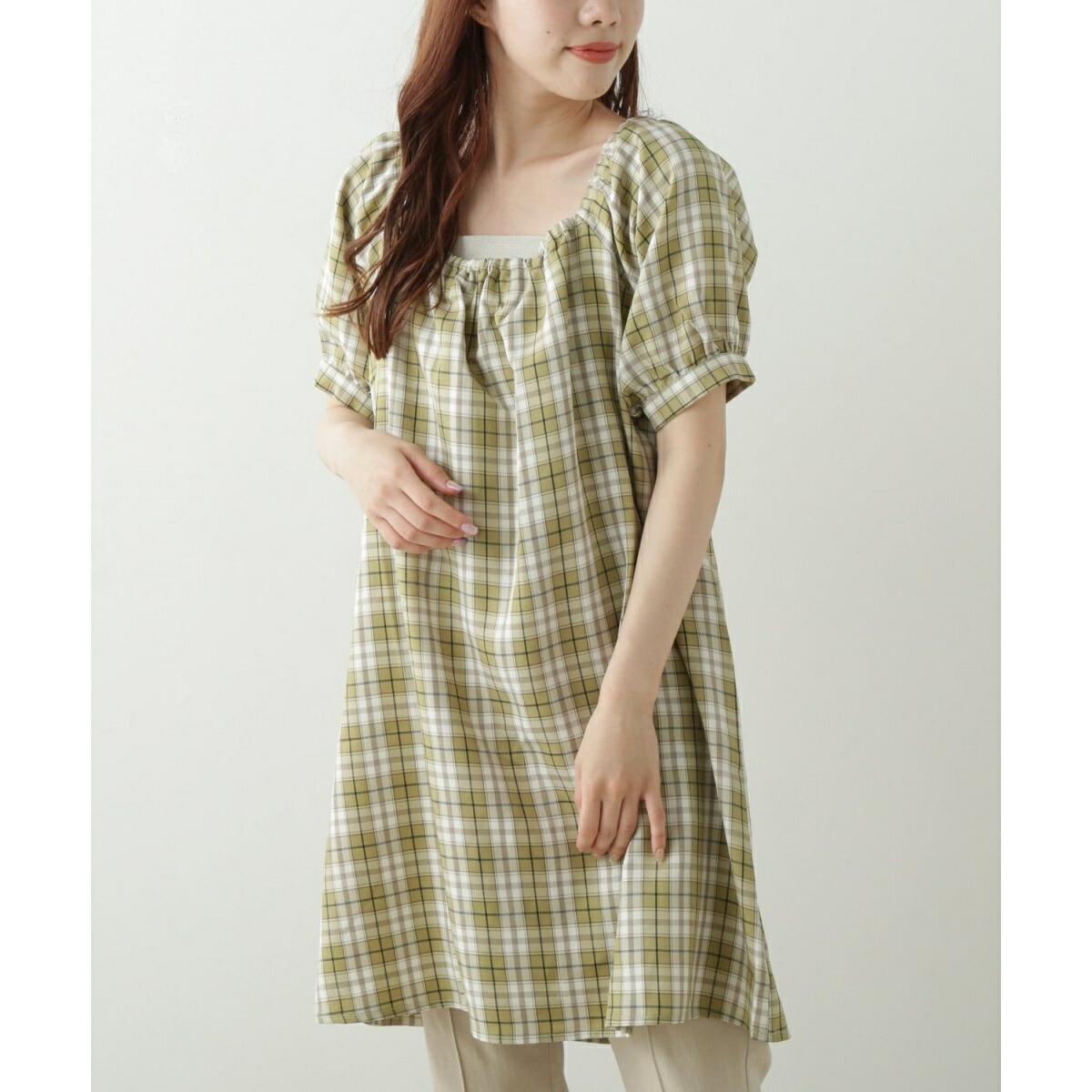 チェックスクエアネックチュニック一泰平 花冠カズン New そのどこかよそにワンピース Damienrice Com