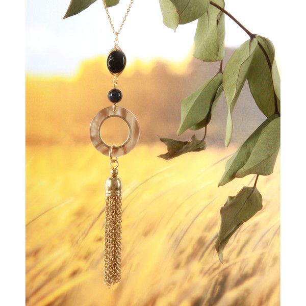 オニキス マーブル捕らえるタッセルネックレス ワイスチャーム Loadedcafe Com