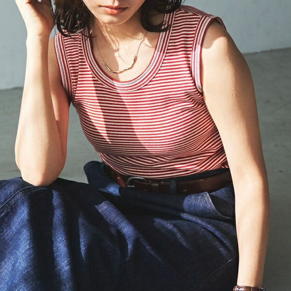 リップル無地 ボーダータンクトップ リップル無地 ボーダータンクトップ