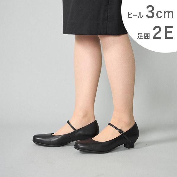【マイナビ掲載】ストラップ付ブラックプレーンパンプス／イング（シューズ）（ing）