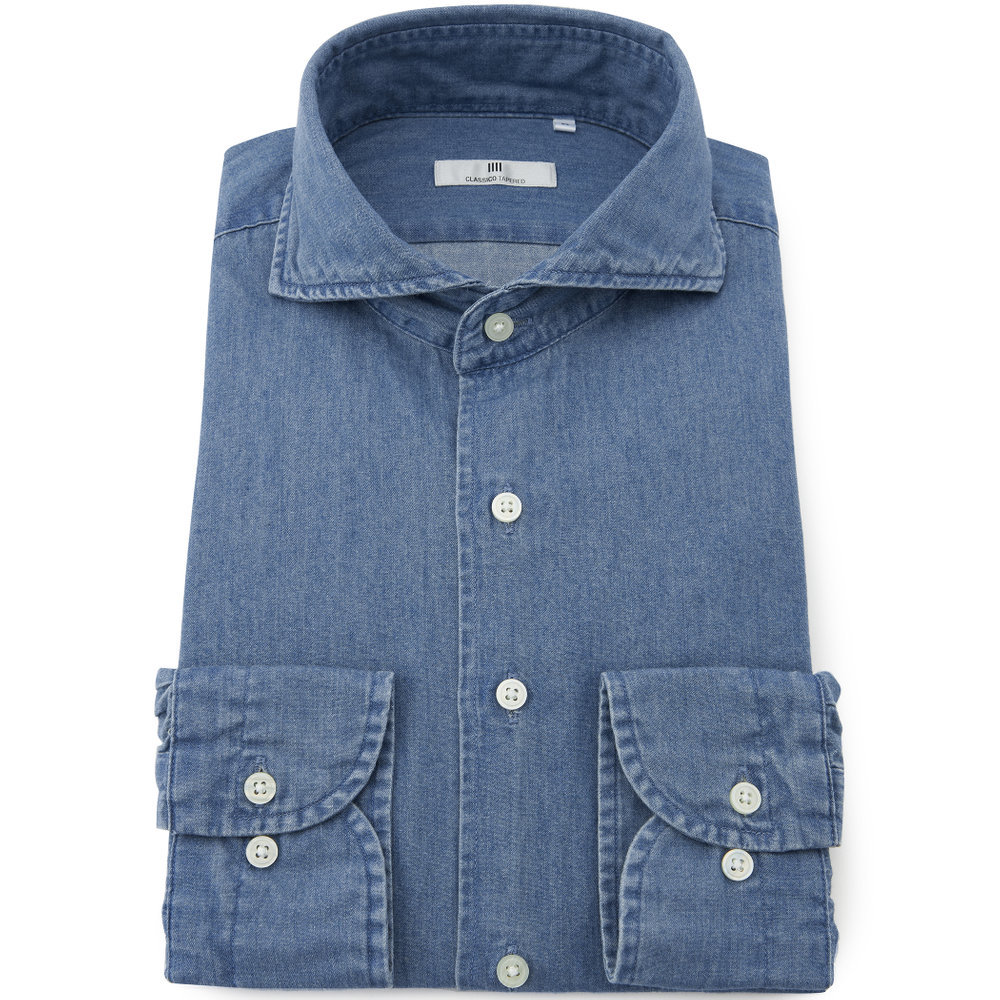 楽天市場】【CLASSICO TAPERED】長袖ワイシャツ ボタンダウン ブルー