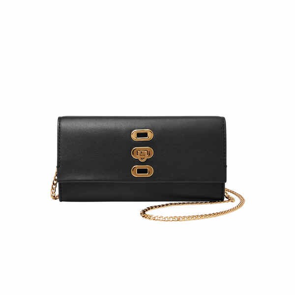 フォッシル 紐付きがま口 レディース なめし革 黒いこと スマホ納める可 ZB1883001／フォッシル（FOSSIL） その他-レディースバッグ