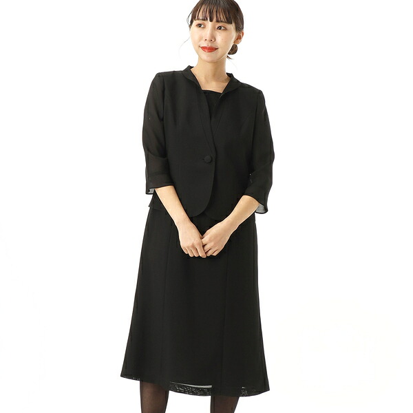 【喪服/礼服/ブラックフォーマル/衣裳】ランダムラインボイルスーツ／アンフィニ（INFINE）