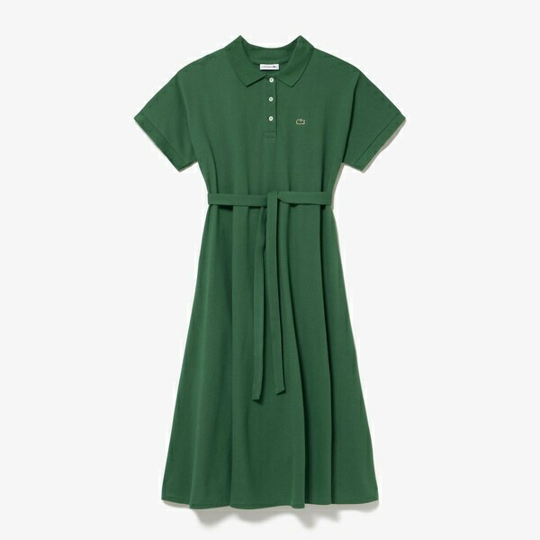 LACOSTE ロングシャツワンピース Lサイズ ベルト フレア カーキ LACOSTE ロングシャツワンピース Lサイズ ベルト フレア カーキ
