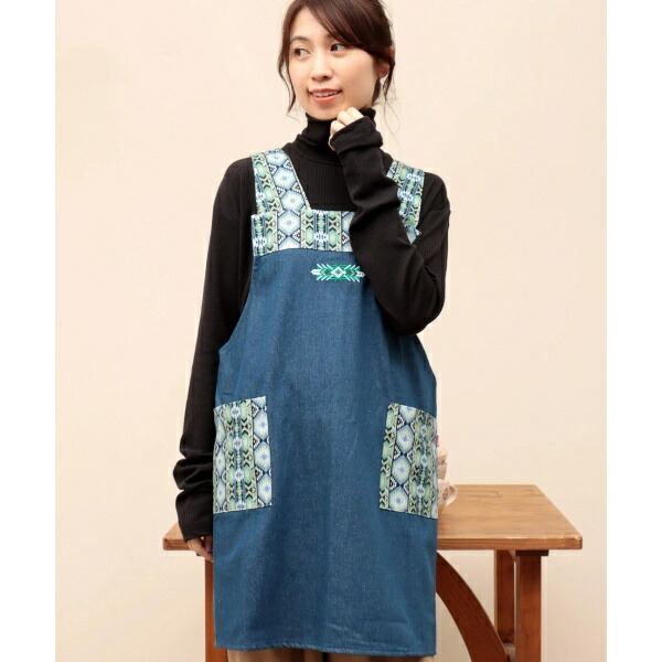 インド刺繍 ロングワンピース風 おしゃれエプロン 5点セット 体型カバー No2 27cd011-26327-d02b.jpg