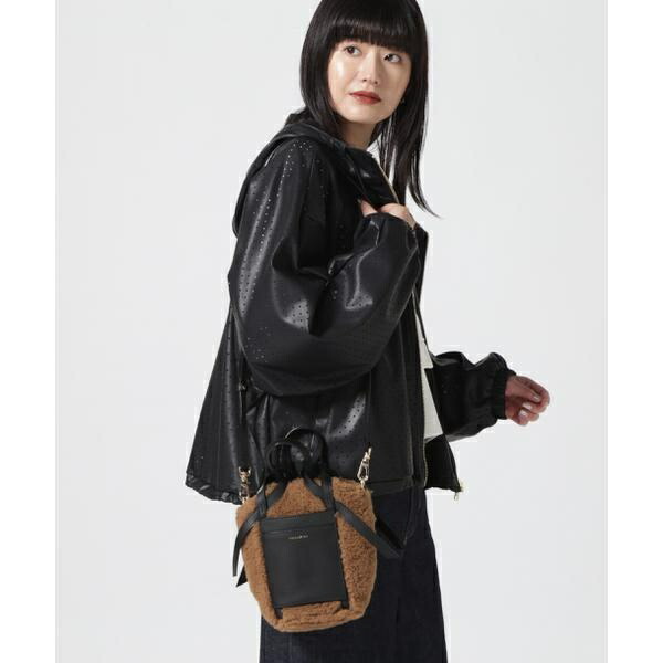 ★美品★VIOLAd'ORO / レザー エコファー メッシュ バッグ VIOLAd'ORO (ヴィオラドーロ)】エコファーレザーメッシュバッグ