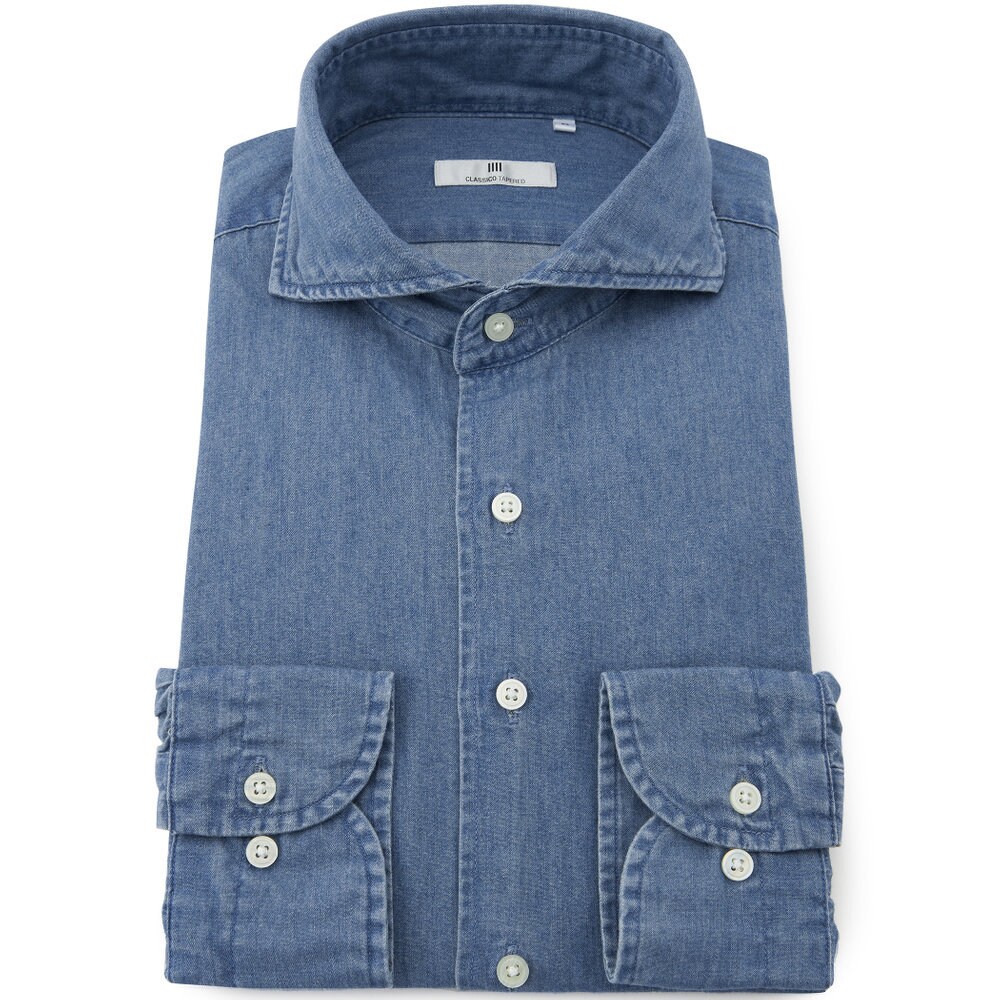 楽天市場】【CLASSICO TAPERED】長袖ワイシャツ ボタンダウン ブルー