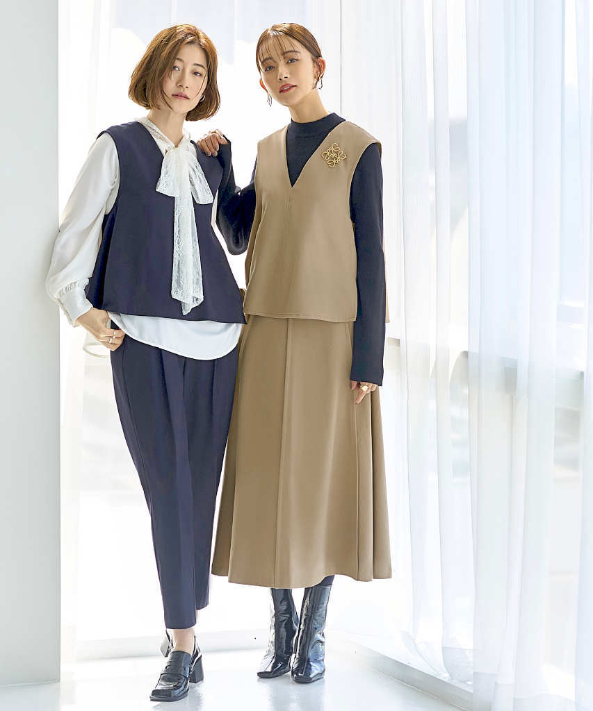 【S～5L】【洗える/ストレッチ/裏起毛】　選べるボトム ジレ＆ シークレットゴムスカートパンツ／ルイルエブティック（RUIRUE BOUTIQUE）｜丸井（マルイ）店