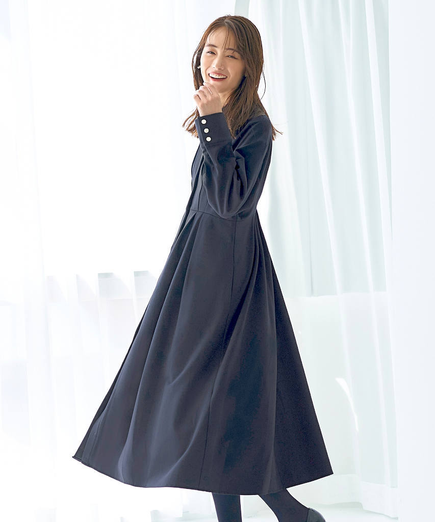 【S～5L】【洗える/ストレッチ/裏起毛】ウエストタックロングワンピース／ルイルエブティック（RUIRUE BOUTIQUE）