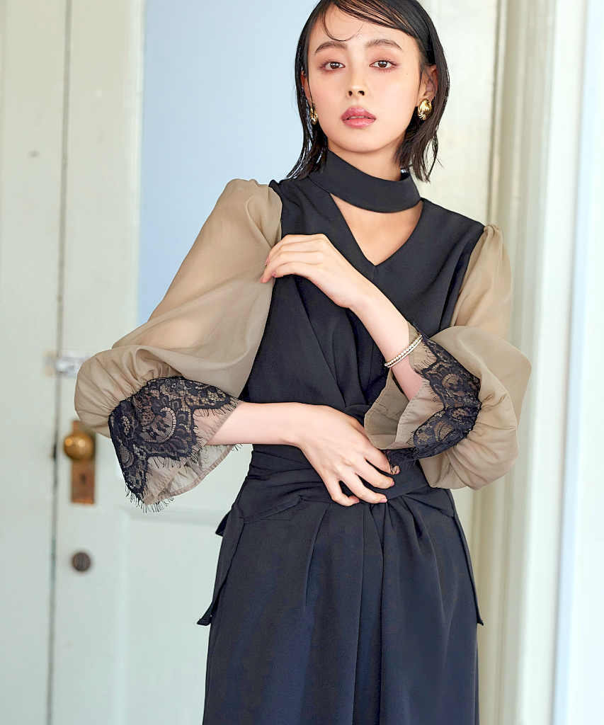【S～3L】【全脱ぎ回避】シアースリーブバックセパレートパンツドレス／ルイルエブティック（RUIRUE BOUTIQUE）