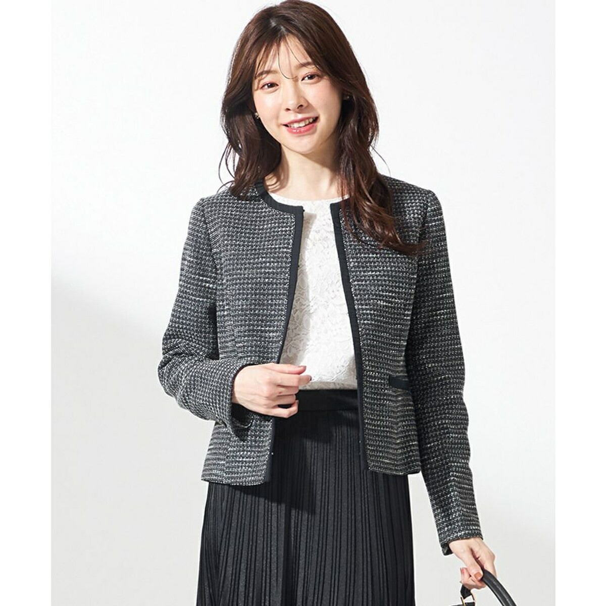 楽天市場】リップルボーダーストレッチ ノーカラージャケット