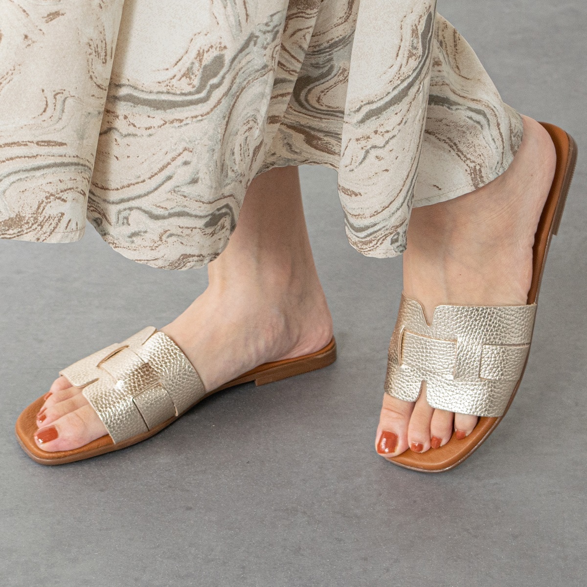 Oh my Sandals◆1.8cmヒール◆スクエアトウフラットレザーサンダル／オー マイ サンダルズ（Oh my Sandals）｜丸井（マルイ）店 9,605円