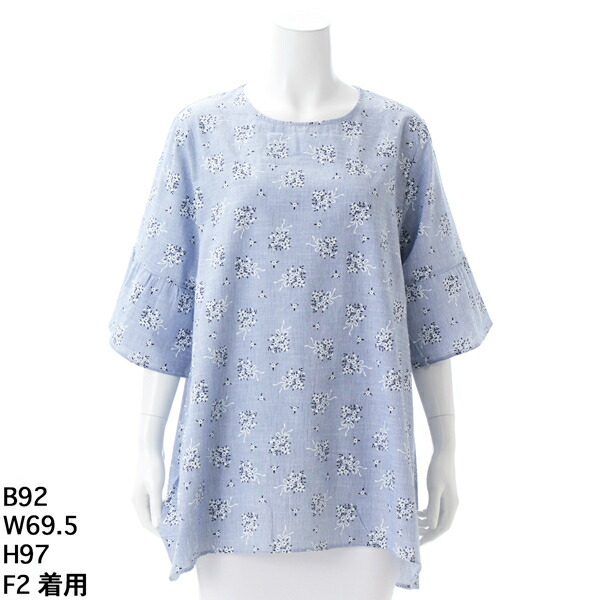 楽天市場】【大きいサイズレディース】ドット柄レイヤー袖ブラウス