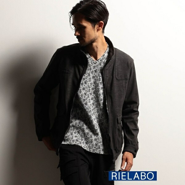 【RIELABO】レザーライクジャージ ブルゾン／ニコルクラブフォーメン（NICOLE CLUB FOR MEN）