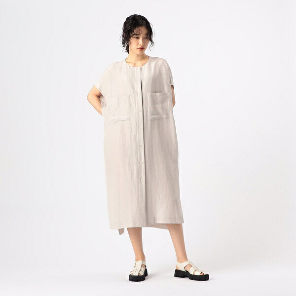 〔 +サイズ 〕 アセテートリネンタッサー クルーネックロングシャツジレ／ギャバジン K.T（Gabardine K.T）｜丸井（マルイ）店