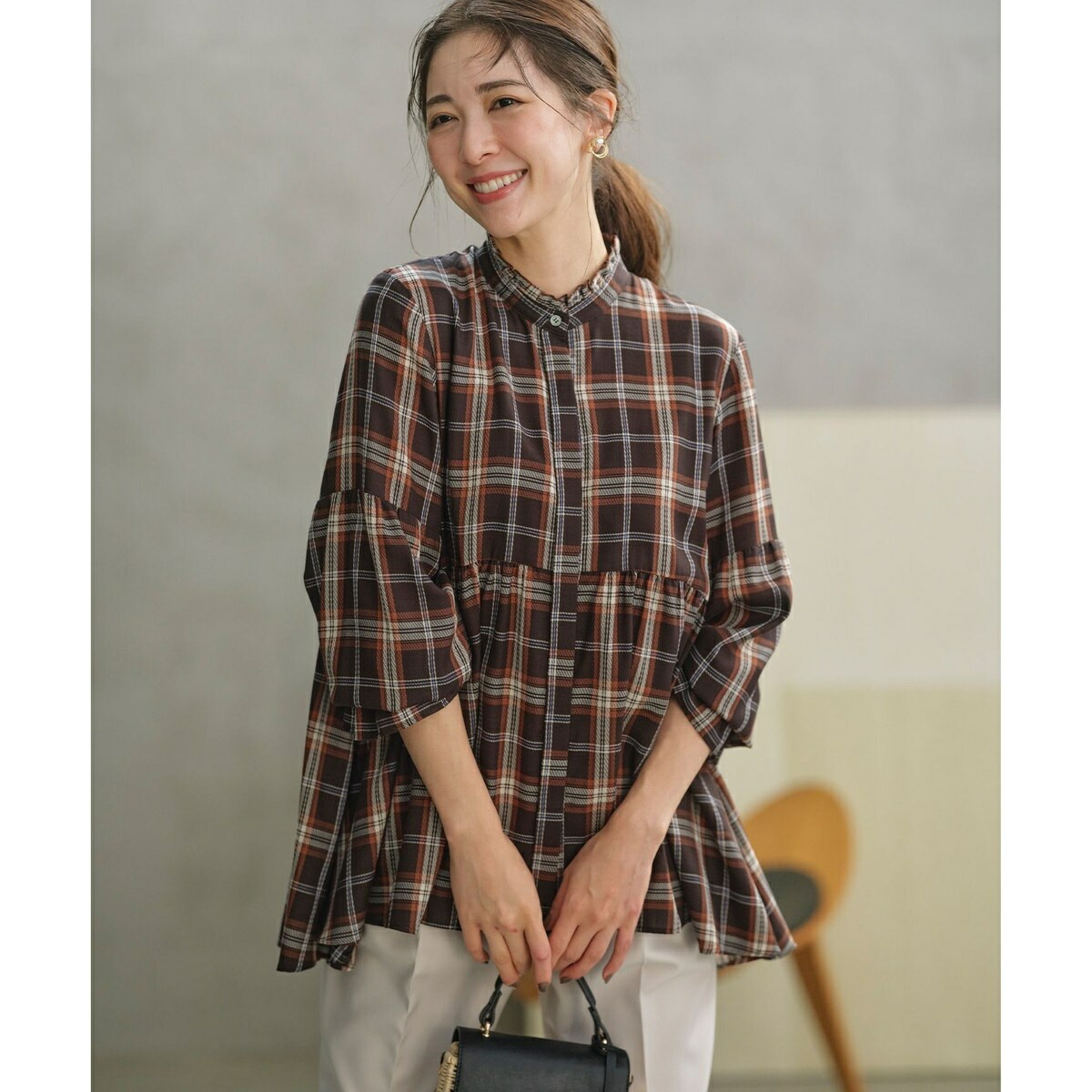リンカブル　チェックシアーブラウス 組曲 【WEB限定】シアーツイルチェック チュニックブラウス