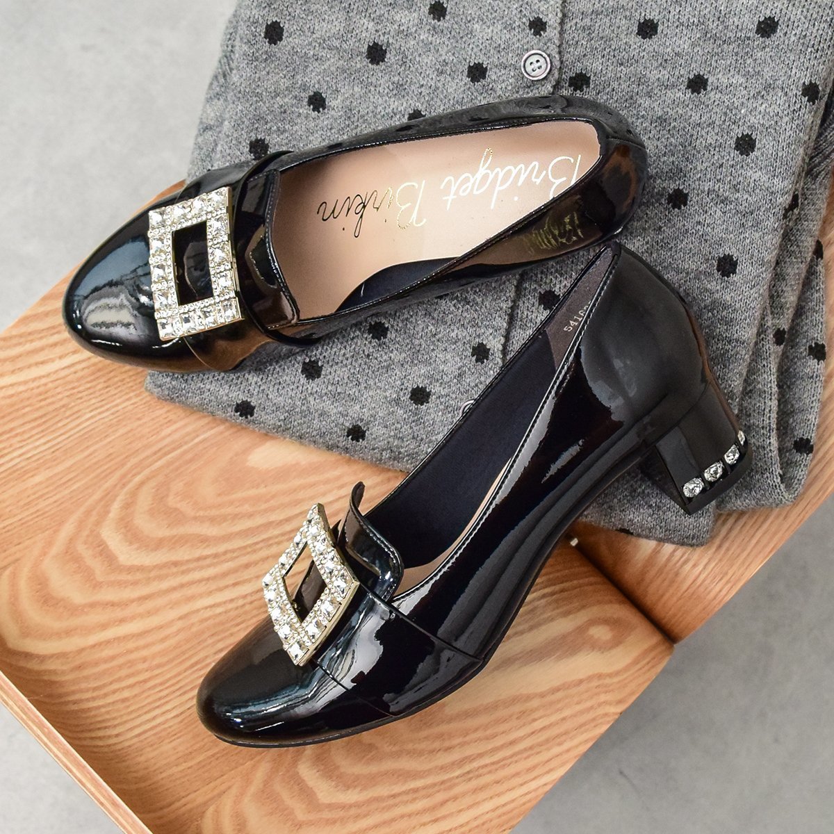 Bridget Birkin◆4cmヒール◆バックルビジューヒールアップローファー／ブリジット バーキン（Bridget Birkin）