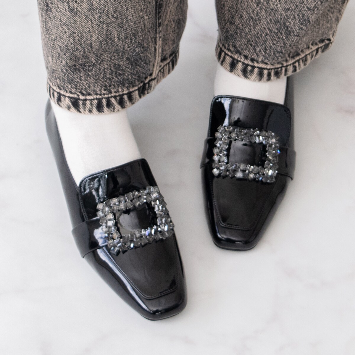Bridget Birkin◆3.5珊踵◆スクエアバックルビジューローファー／ブリジット 赤ちょうちんキン（Bridget Birkin） レディース靴-靴-その他