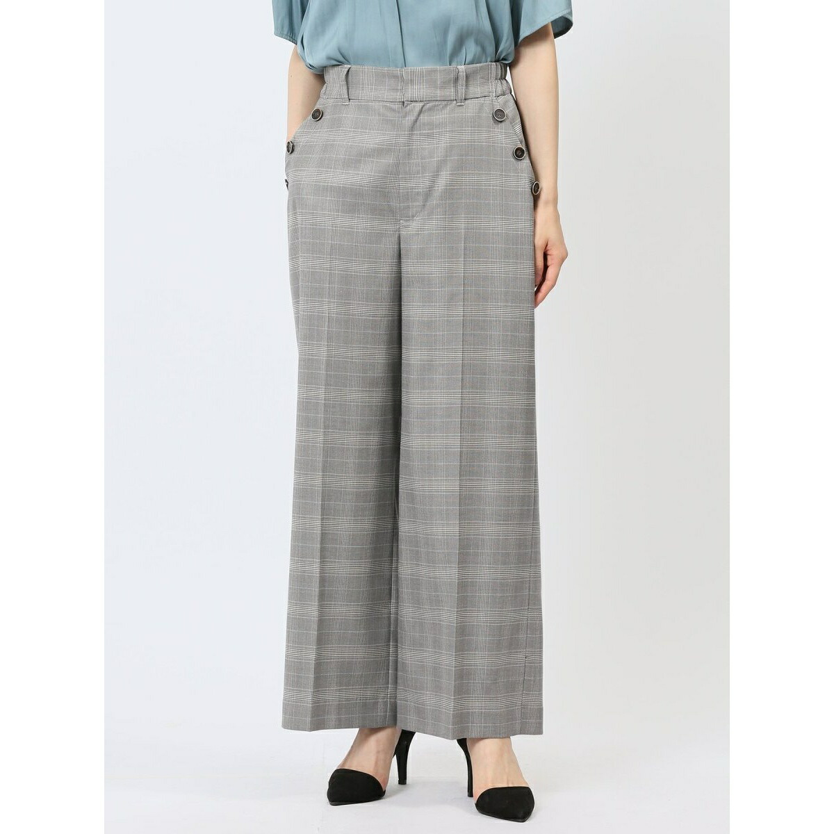 楽天市場】DELEGANT チェック柄 ワイドパンツ 紺(セットアップ可能