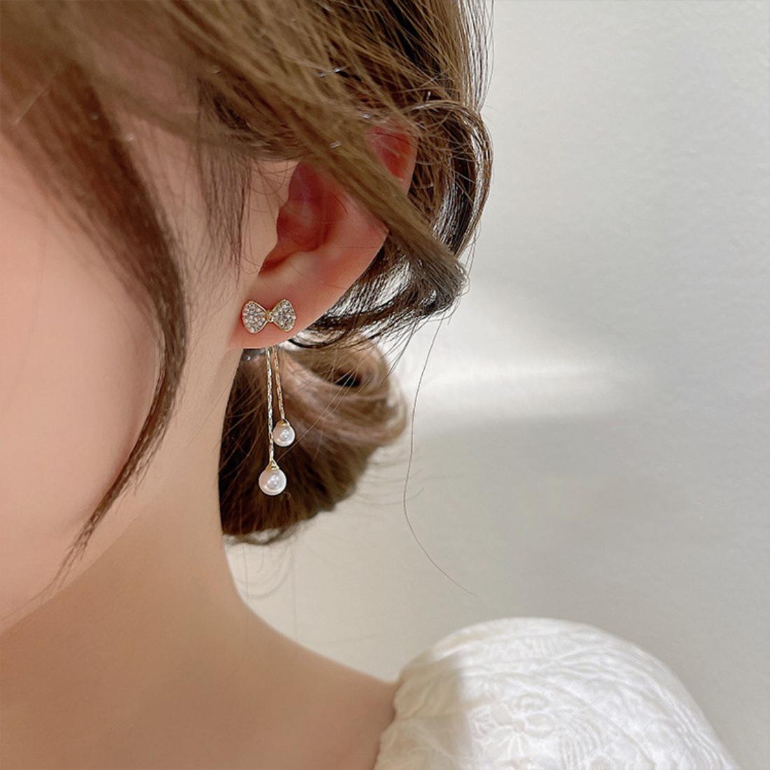 ピアス リボン ロング シルバー 揺れる キラキラブライダル 韓国20set 925 Silver]ロングテール ライン リボン ピアス 韓国