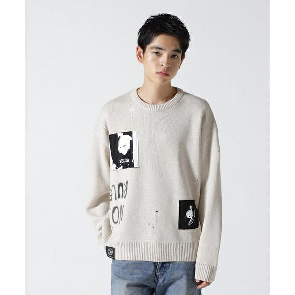Guernika／Crash Knit sweater (Cell Division)／Beige／ロイヤルフラッシュ（ FLASH）