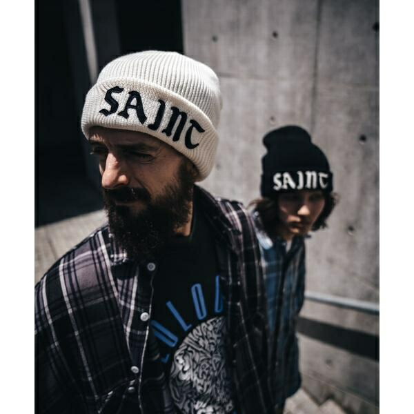 SAINT ロゴ入り ネイビー ビーニー SAINT M×××××× - セントマイケル24AW SAINT KNIT CAP(SM-YS1