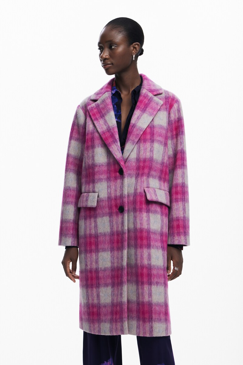 【5大いさ詳しく述べる/絨毛MIX】チェックチェスターコート／デシグアル（Desigual） コート・ジャケット-レディースファッション