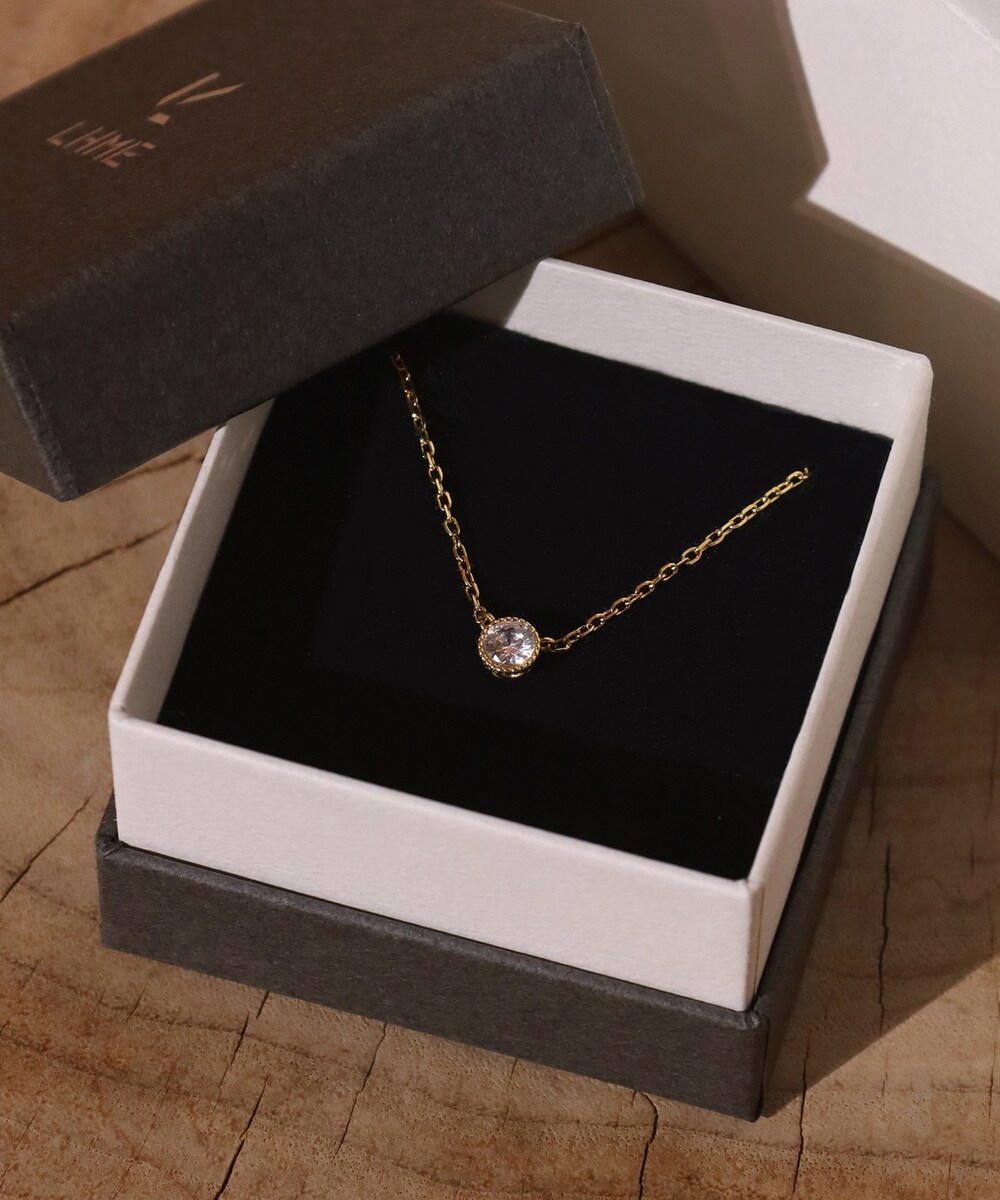 【BOX・ショップ袋付き】LHME 1粒ビジューネックレス/サージカルステンレス 金属アレルギー対応／エルエイチエムイー（LHME）
