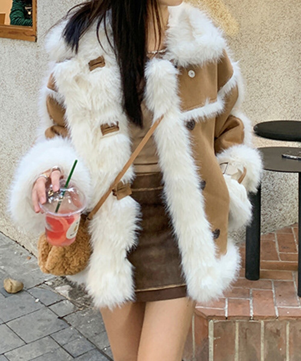 楽天市場】ふわふわバンビ柄ノーカラーファーコート[レディース