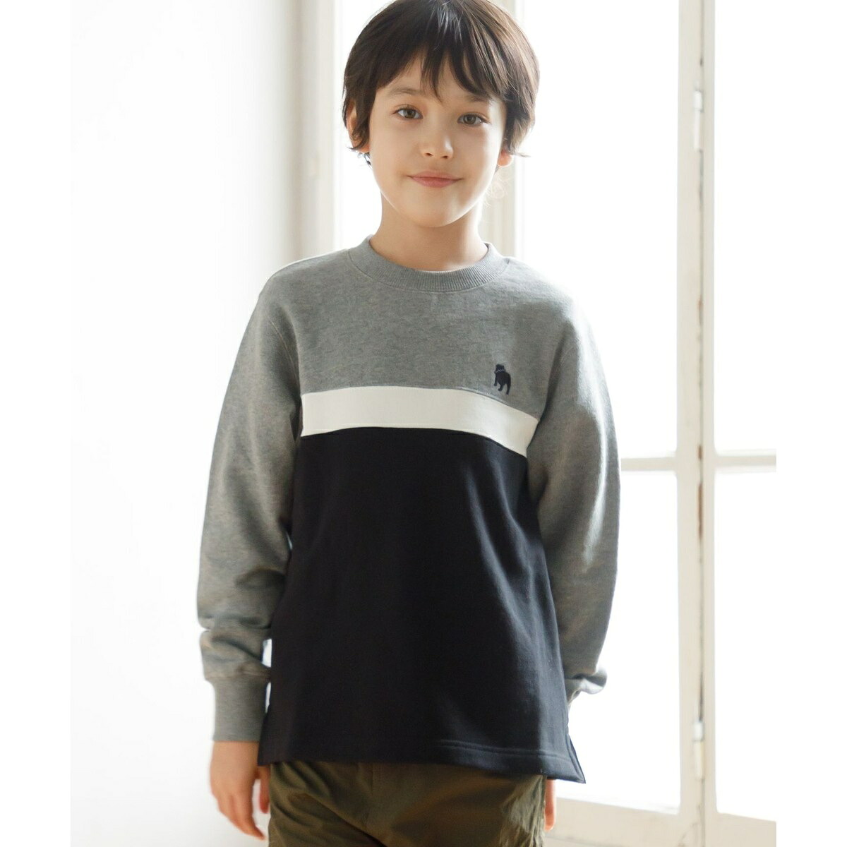 【100-130cm】ブル刺繍 ブロッキングトレーナー/Jプレス(J.PRESS)