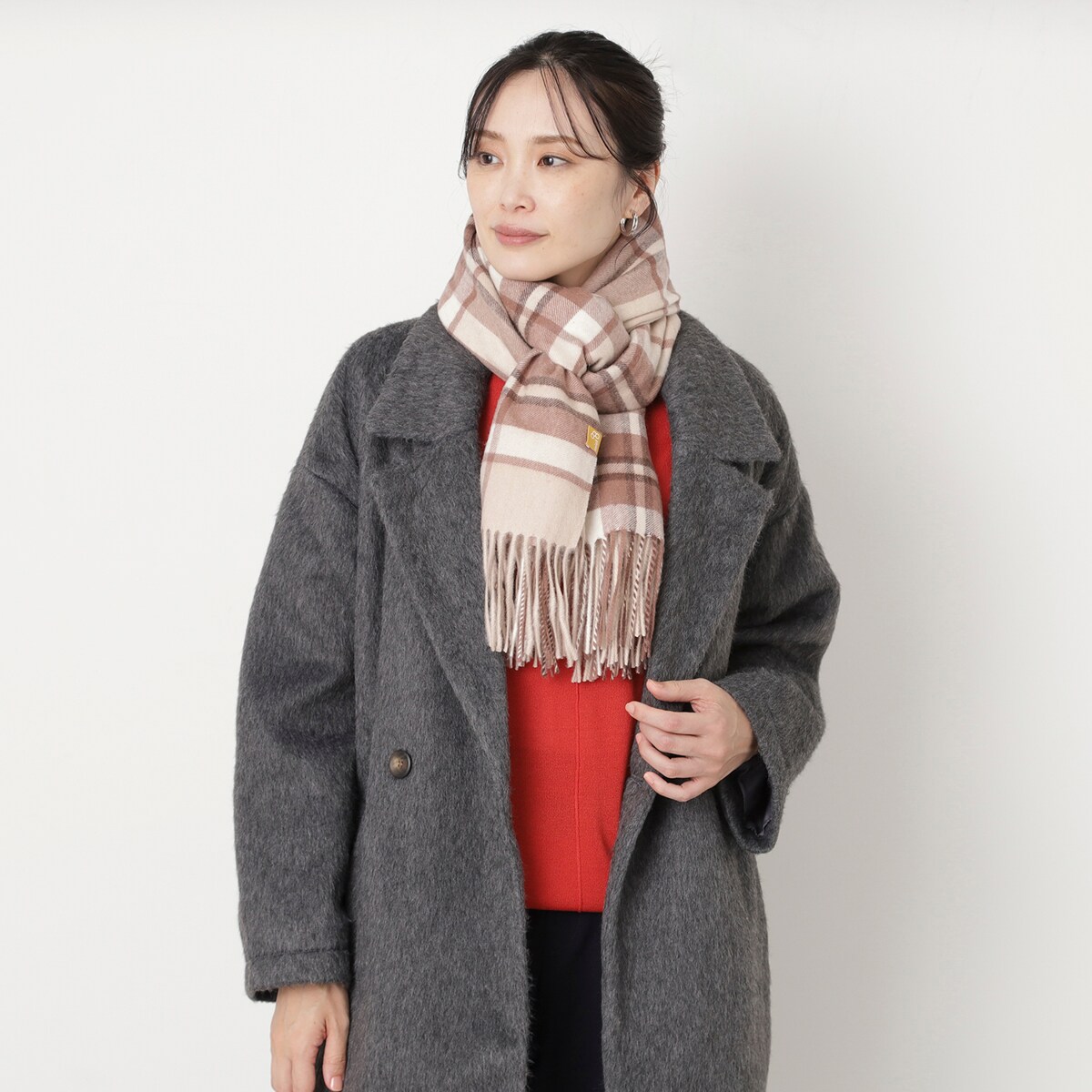【WEB限定 洗える】カシミヤ100%紡毛厚手ストール 60×190cm チェック ユニセックス／ムーンバット（MOONBAT）