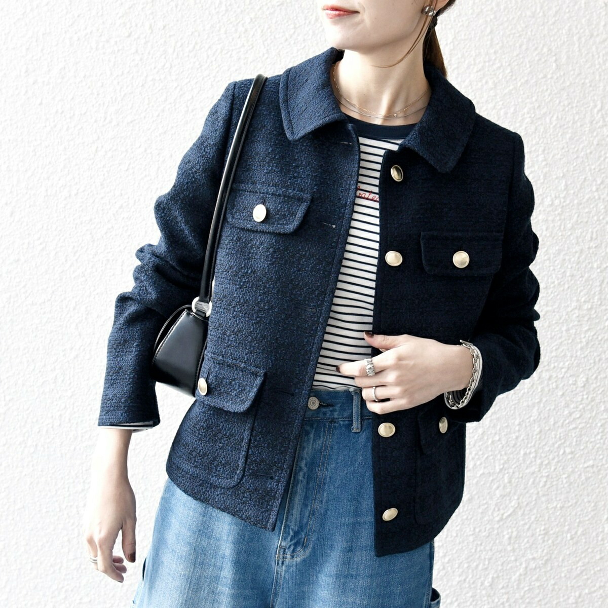 SHIPS any: ツィード シングル 隠し 上衣［NAVY BLUE］／シップス エニィ（SHIPS any）