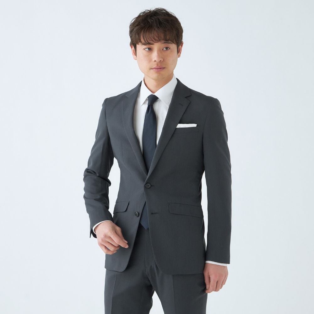 【洗えるスーツ】ノータックパンツ チャコールグレー無地 ウォッシャブル ストレッチ／スーツセレクト（SUIT SELECT） 17,864円