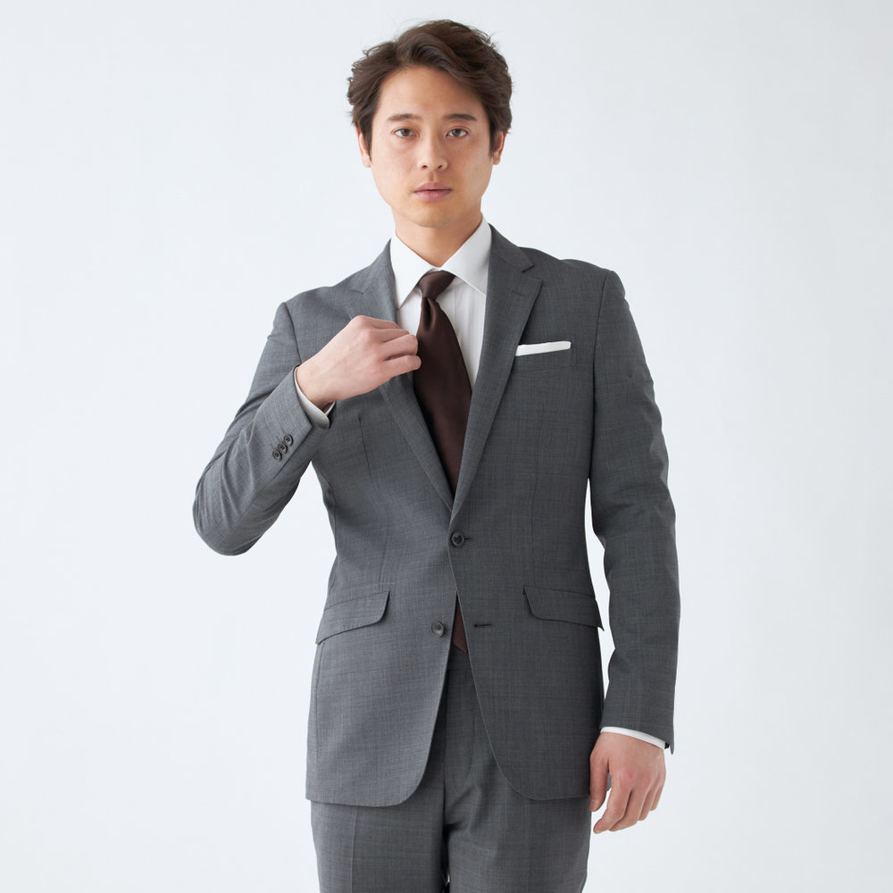 【洗えるスーツ】ノータックパンツ ネイビー シャドー柄 ストレッチ ※パンツ裾上げ済仕様／スーツセレクト（SUIT SELECT）