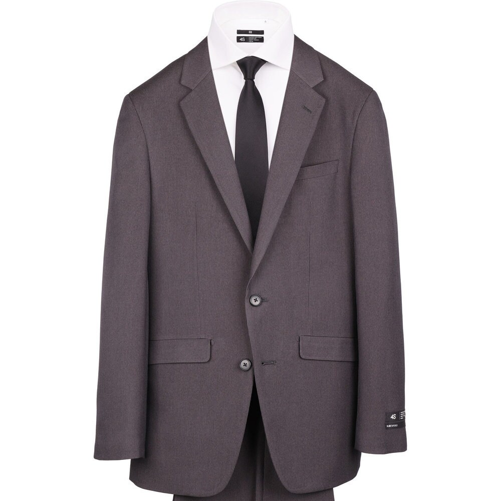【洗えるスーツ】2釦ノータック チャコールグレー ストライプ ウォッシャブル／スーツセレクト（SUIT SELECT）