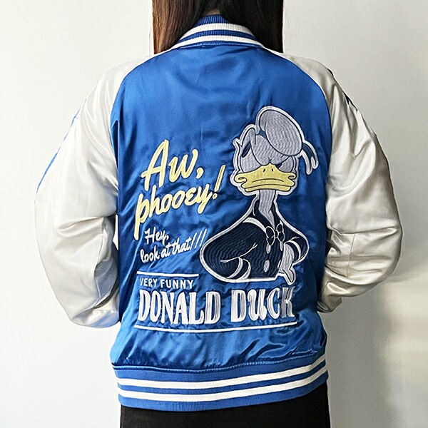 ドナルドダックリバーシブルスカジャン　ヴィンテージ Disneyドナルドダックリバーシブル刺繍サテンスカジャンM