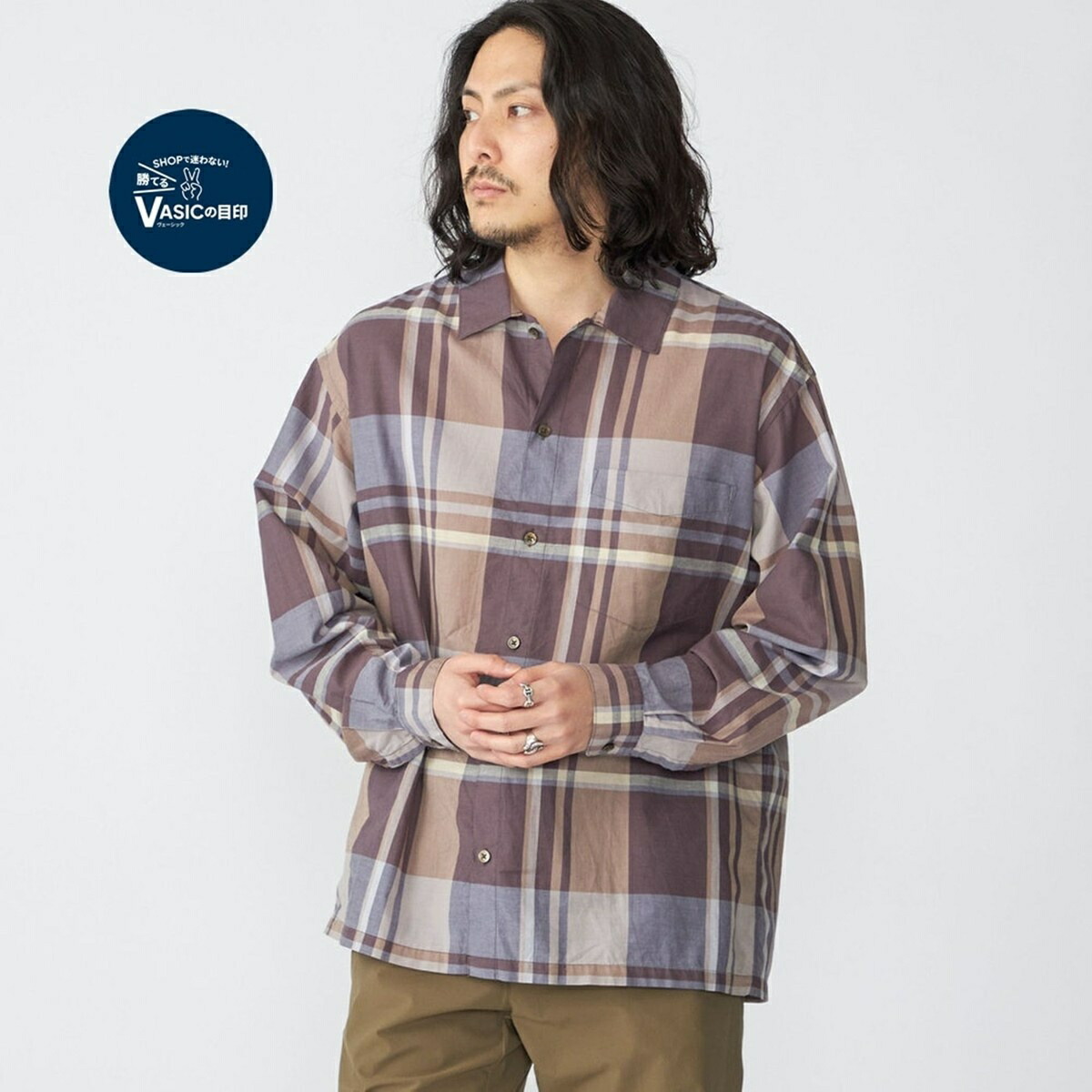 SHIPS: コットン シルク ビッグチェック スクエアカット ウィークエンド シャツ／シップス（SHIPS）