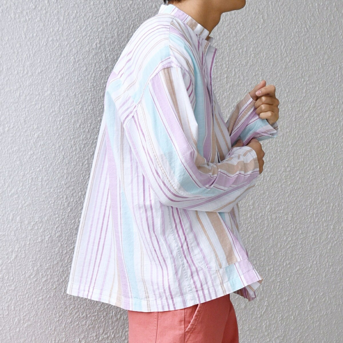 SHIPS any: BEZ TEXTILE マルチカラー ストライプ / ソリッド スタンドカラ／シップス エニィ（SHIPS any）