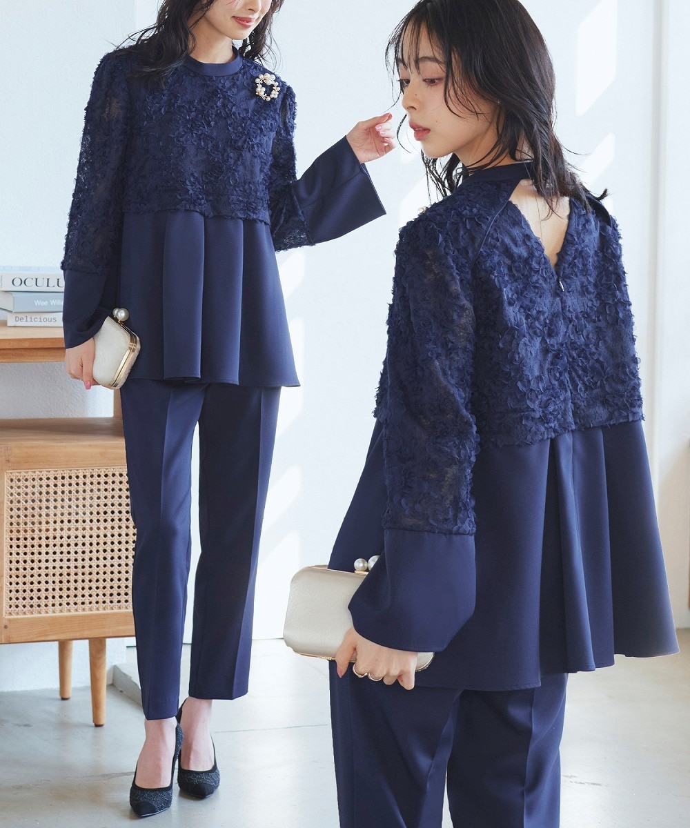 【ストレッチ】華やぎセットアップドレス 立体レーストップス/テーパードパンツ／ルイルエブティック（RUIRUE BOUTIQUE）｜丸井（マルイ）店