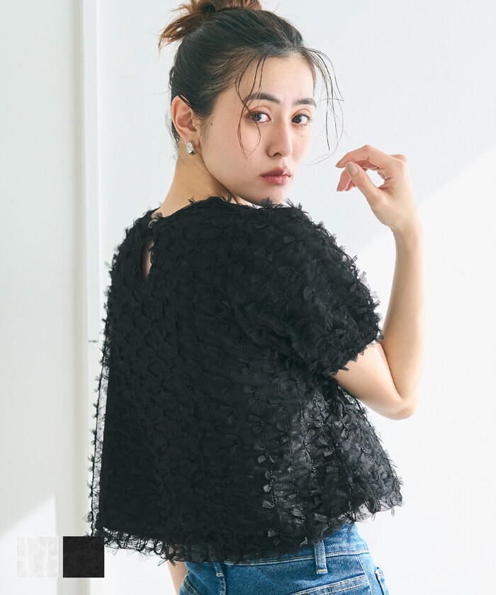 【Charme par Eclat】ウォッシャブル　タック比翼ブラウス Charme par Eclat】ウォッシャブル タック比翼ブラウス