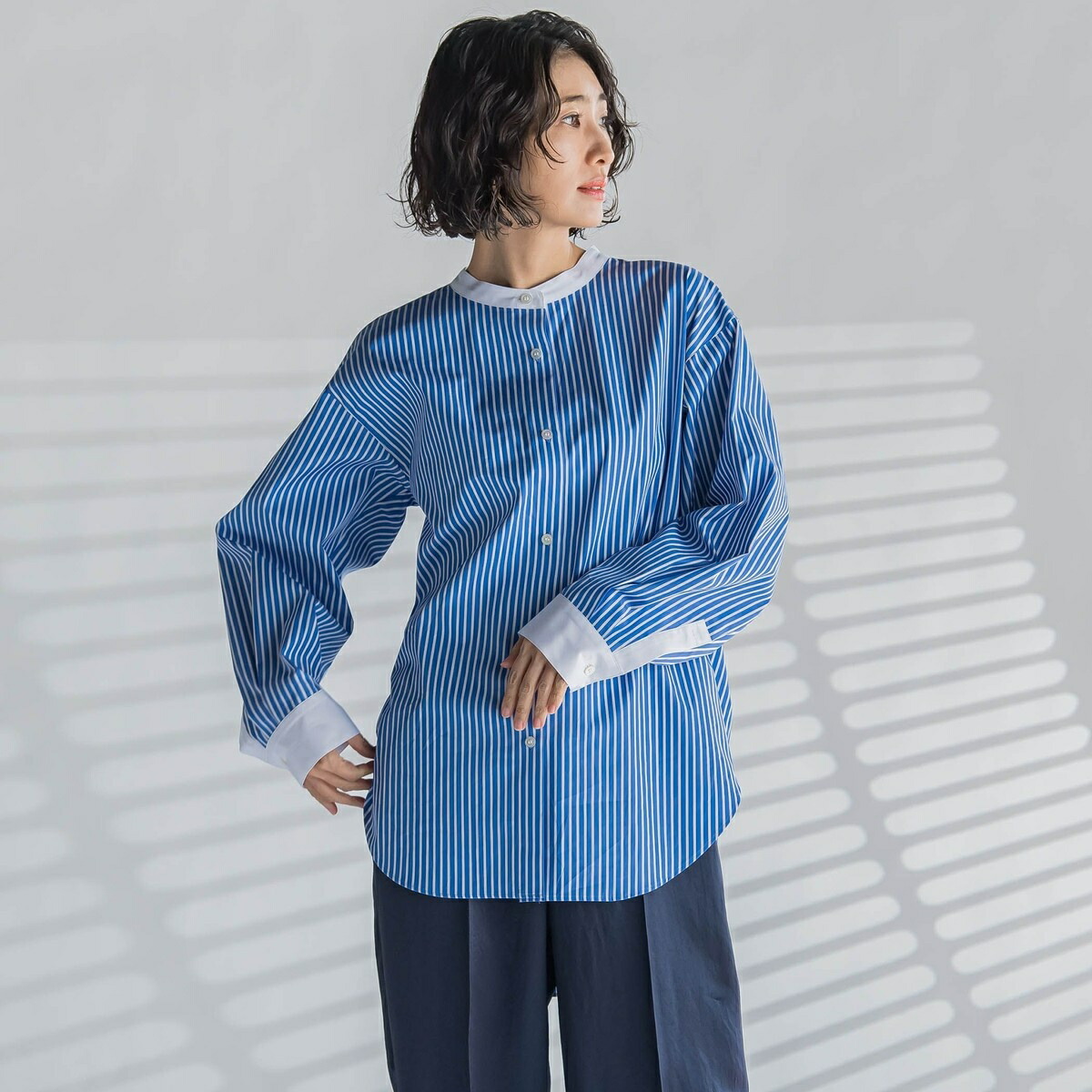 楽天市場】【大きいサイズ】バンドカラーシャツ≪洗濯機で洗える