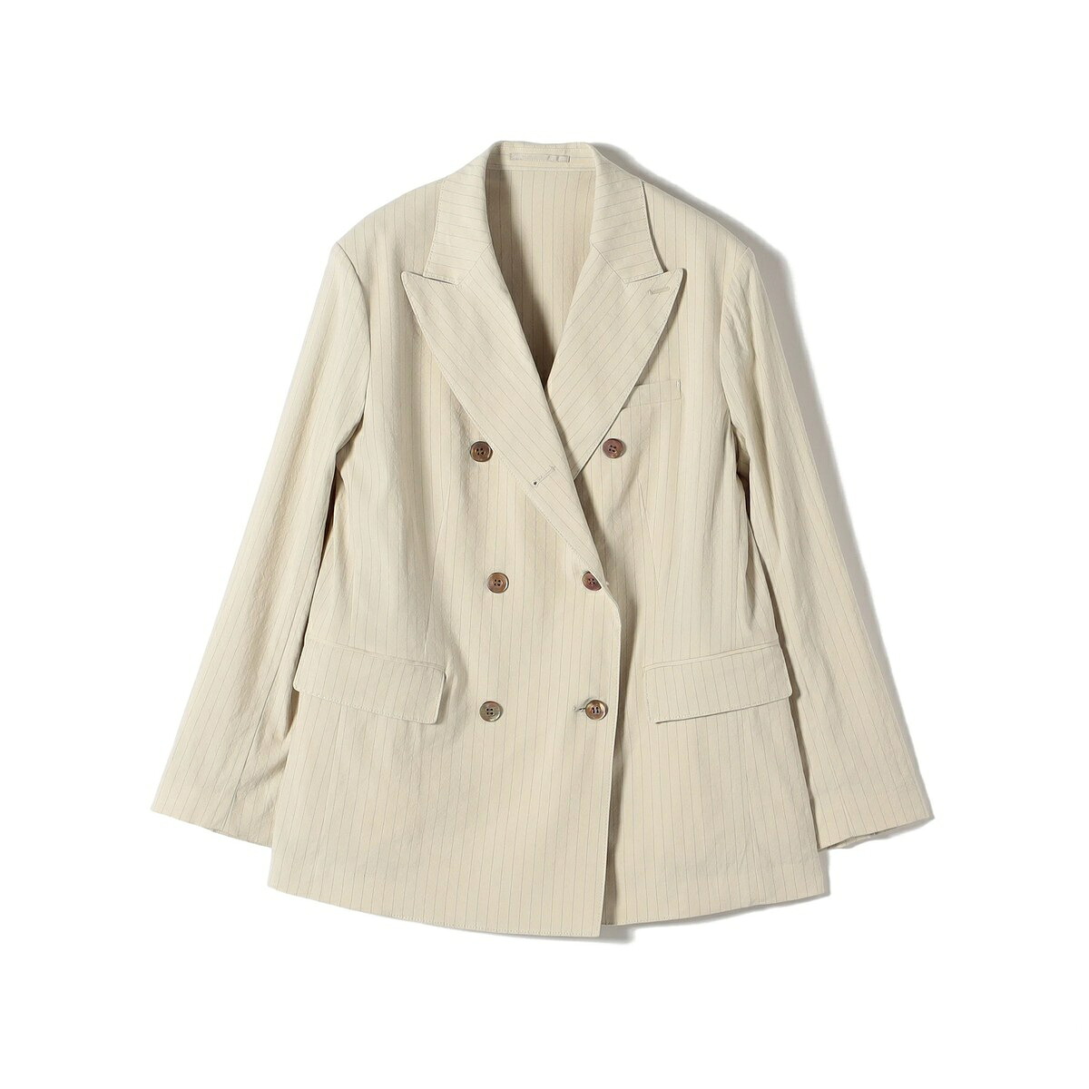 SHIPS Primary Navy Label:麻混 ストライプ ストレッチ ダブル ジャケット／シップス（SHIPS）